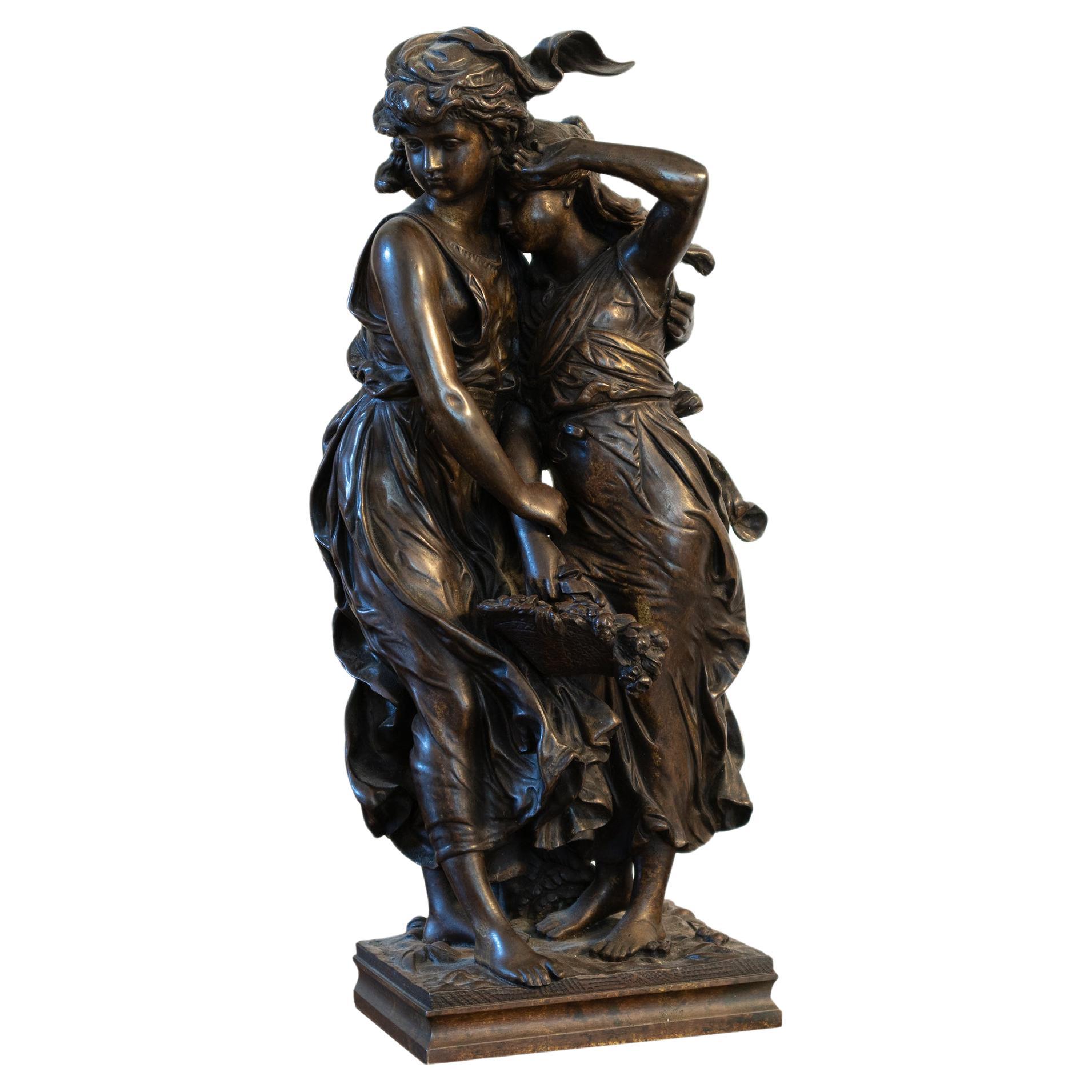 Spelter Sculpture of Demeter Persephone Embracing By François Moreau For Sale