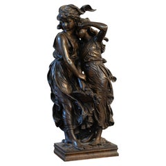 Antique Spelter Sculpture of Demeter Persephone Embracing By François Moreau
