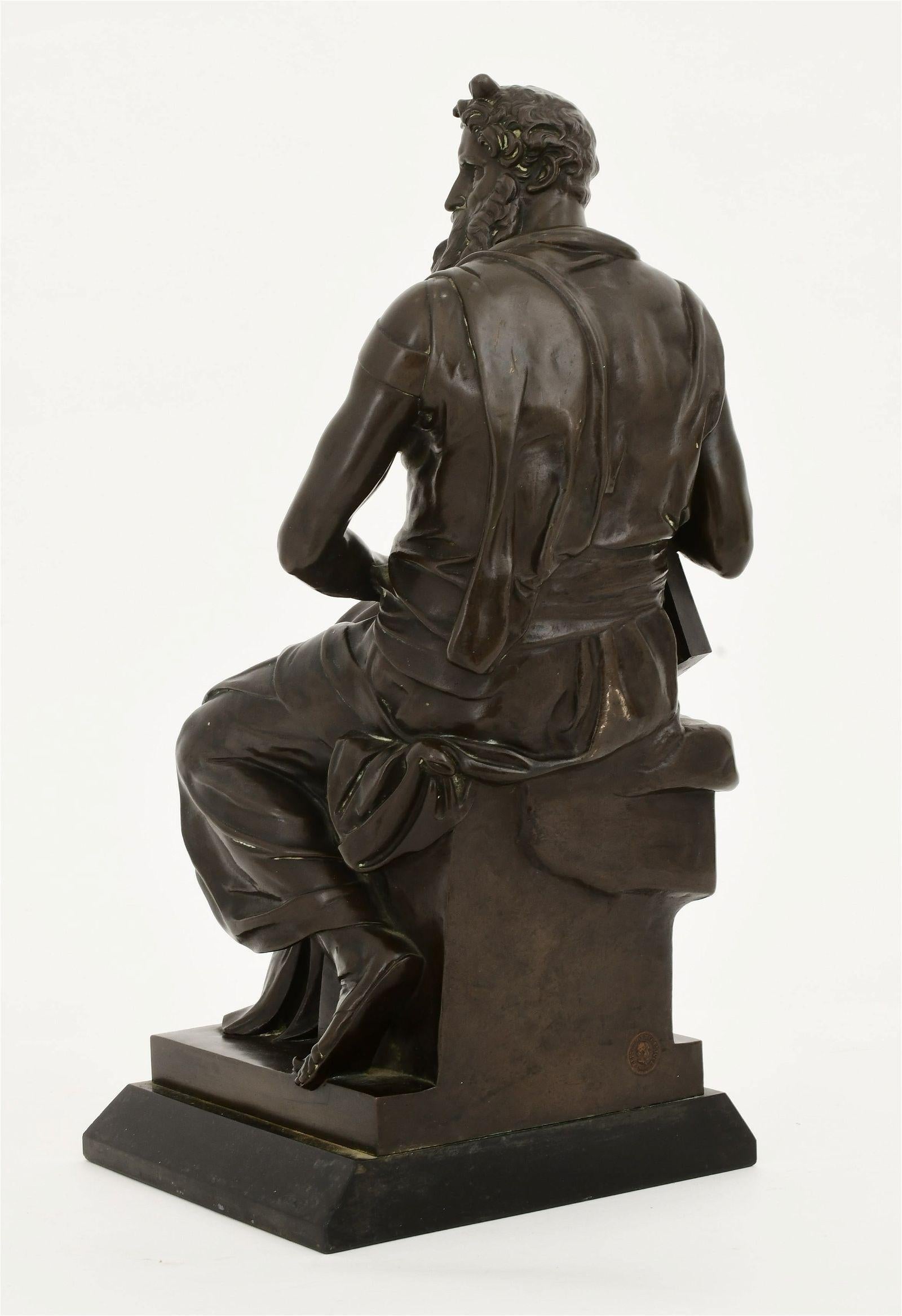 Patinated 19th Century Bronze Sculpture of Moses After Michelangelo Cast by Barbedienne