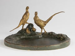 Escultura de bronce del siglo XIX de una familia de faisanes - Atribuida a J. Hardy