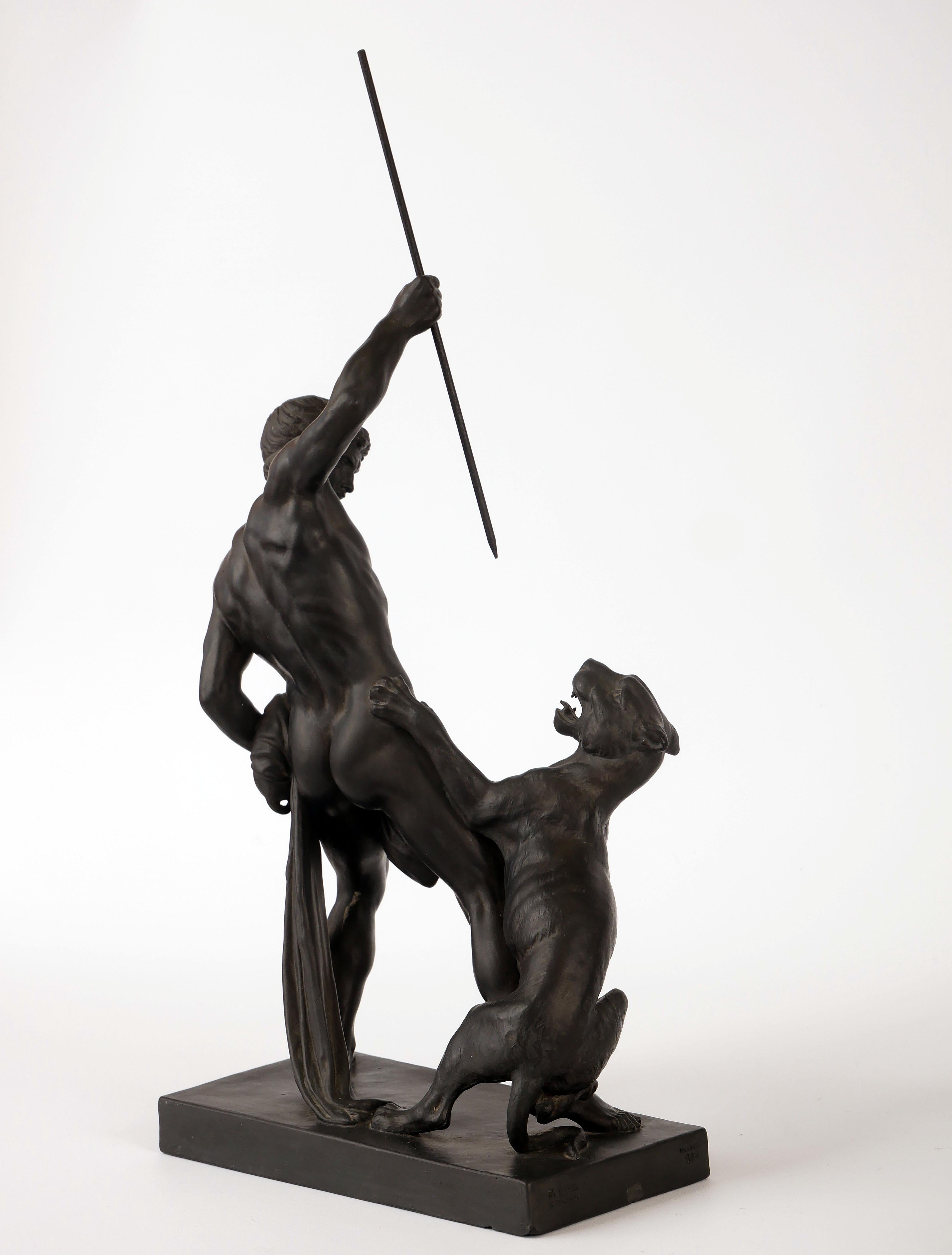 Neoclassico Scultura in bronzo del XIX secolo, Cacciatore di pantere, Danimarca, Jerichau/P. Ipsen in vendita