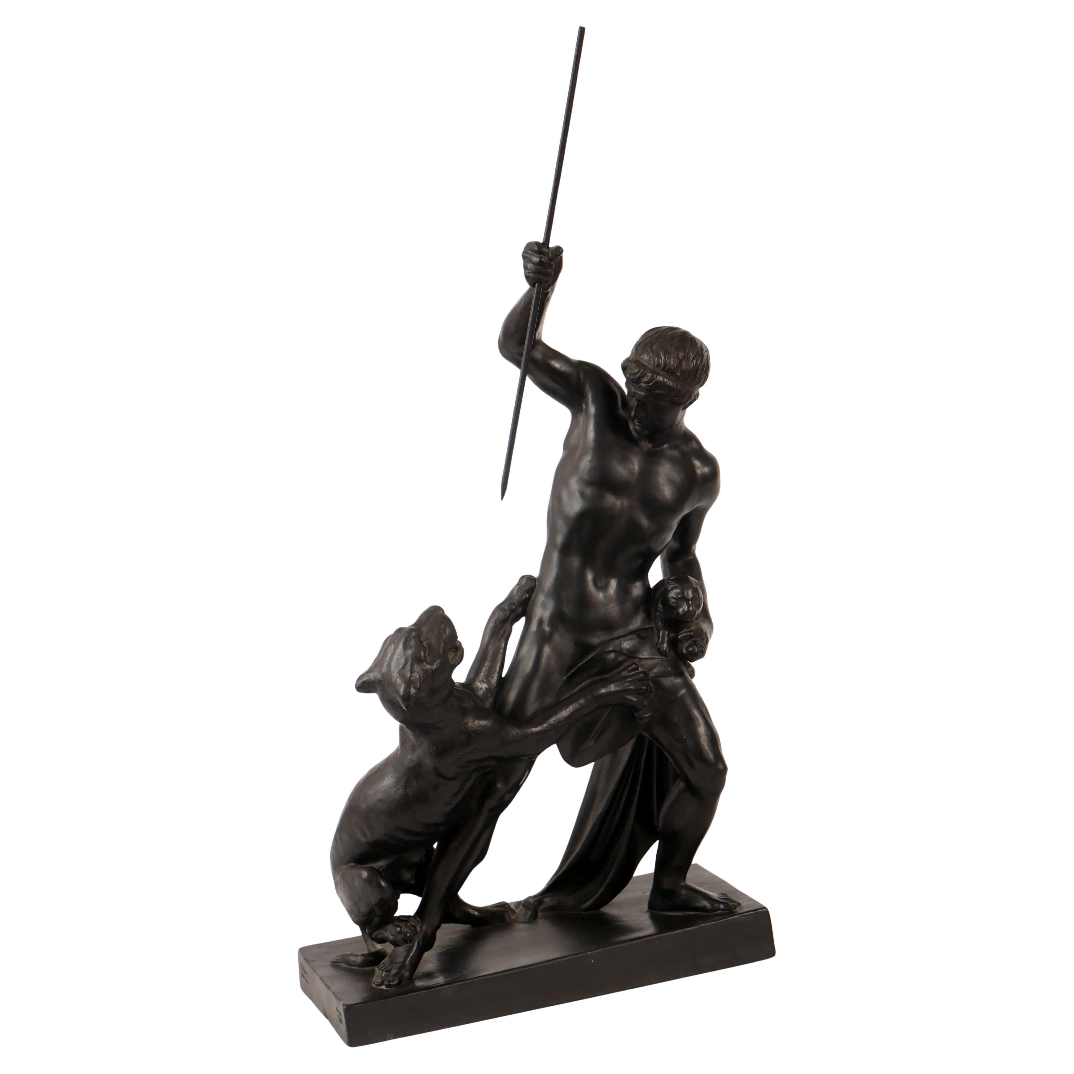 Scultura in bronzo del XIX secolo, Cacciatore di pantere, Danimarca, Jerichau/P. Ipsen in vendita