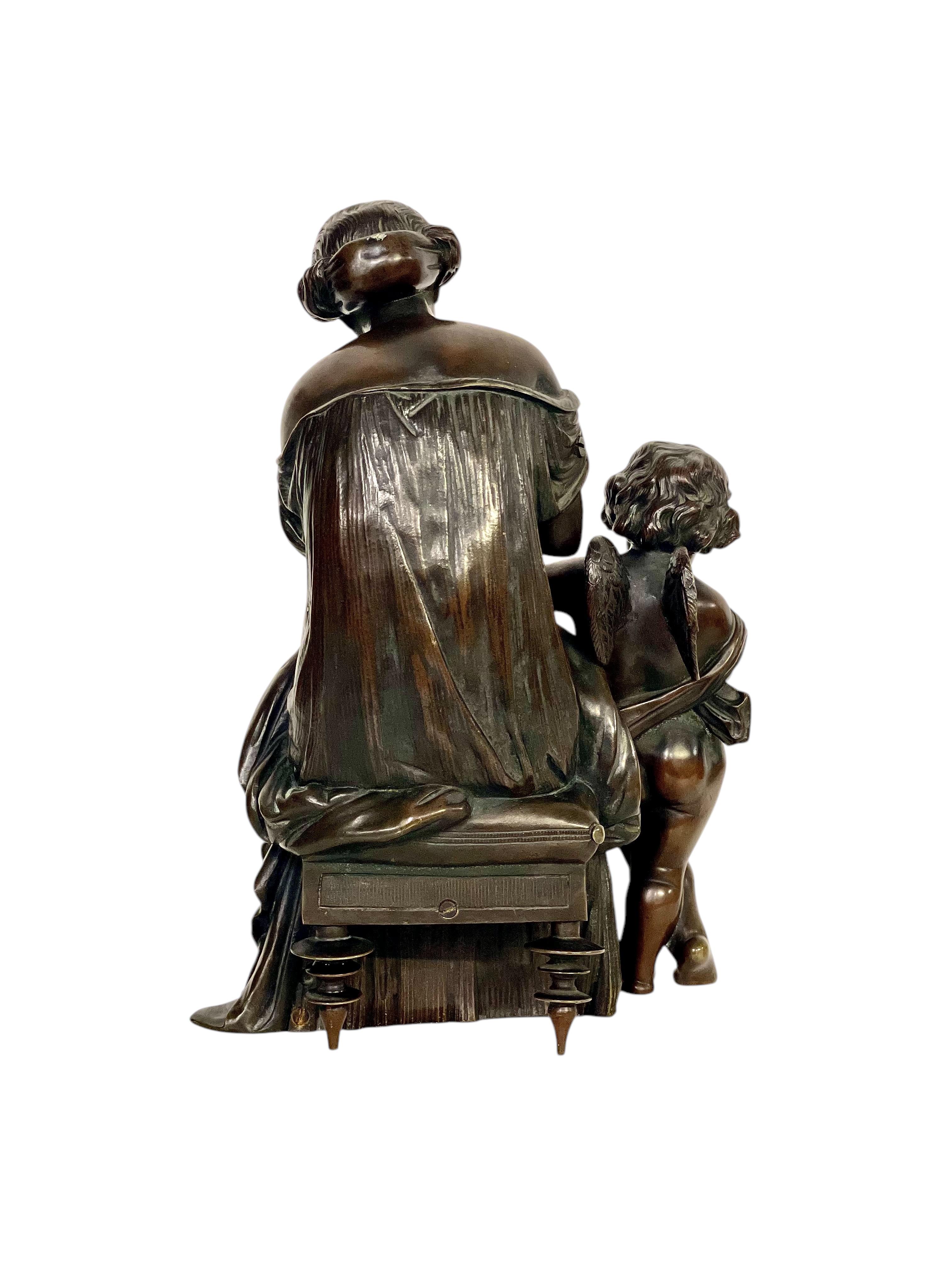 Escultura de bronce del siglo XIX, firmada Aizelin, Diosa con Cupido Bronce en venta