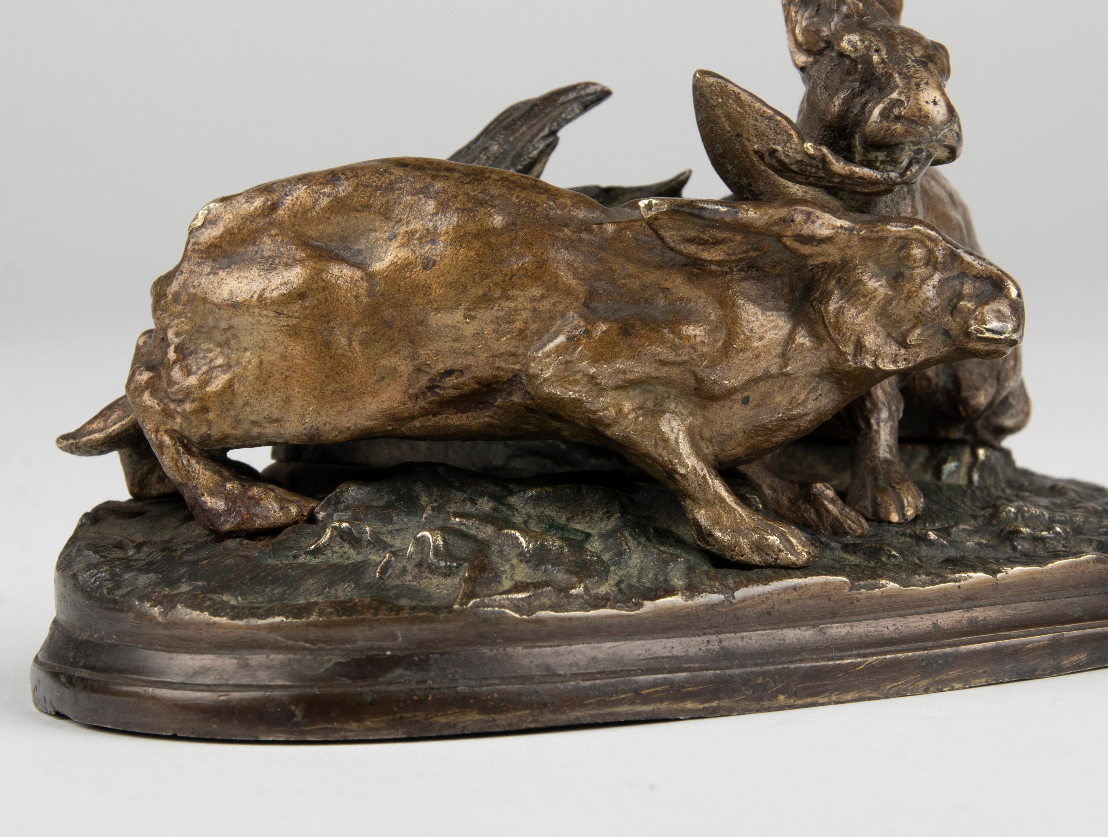 19th Century Bronze Sculture Hares by Pierre-Jules Mène For Sale 1