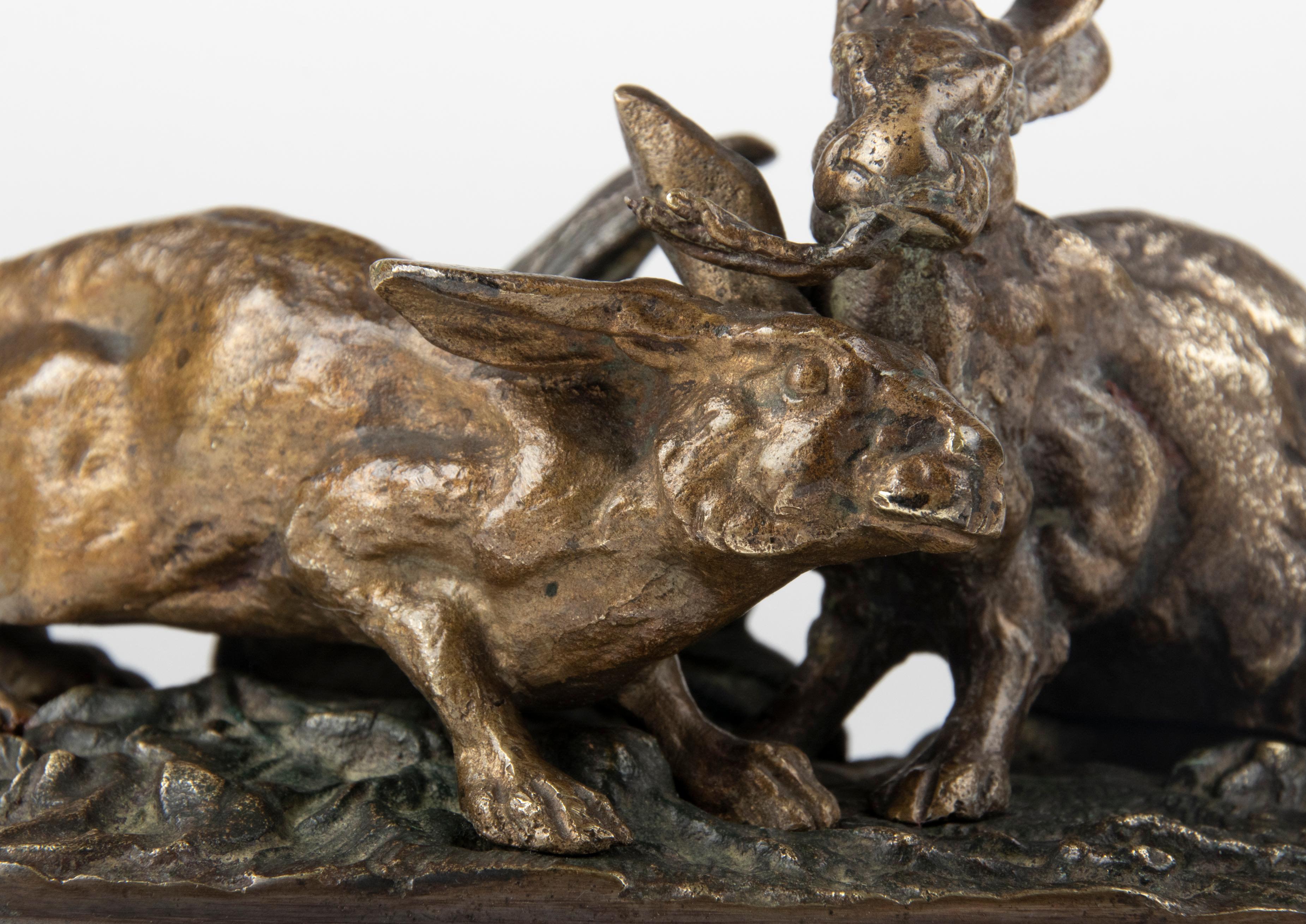 Belle Époque Hares de sculture en bronze du 19ème siècle par Pierre-Jules Mne en vente