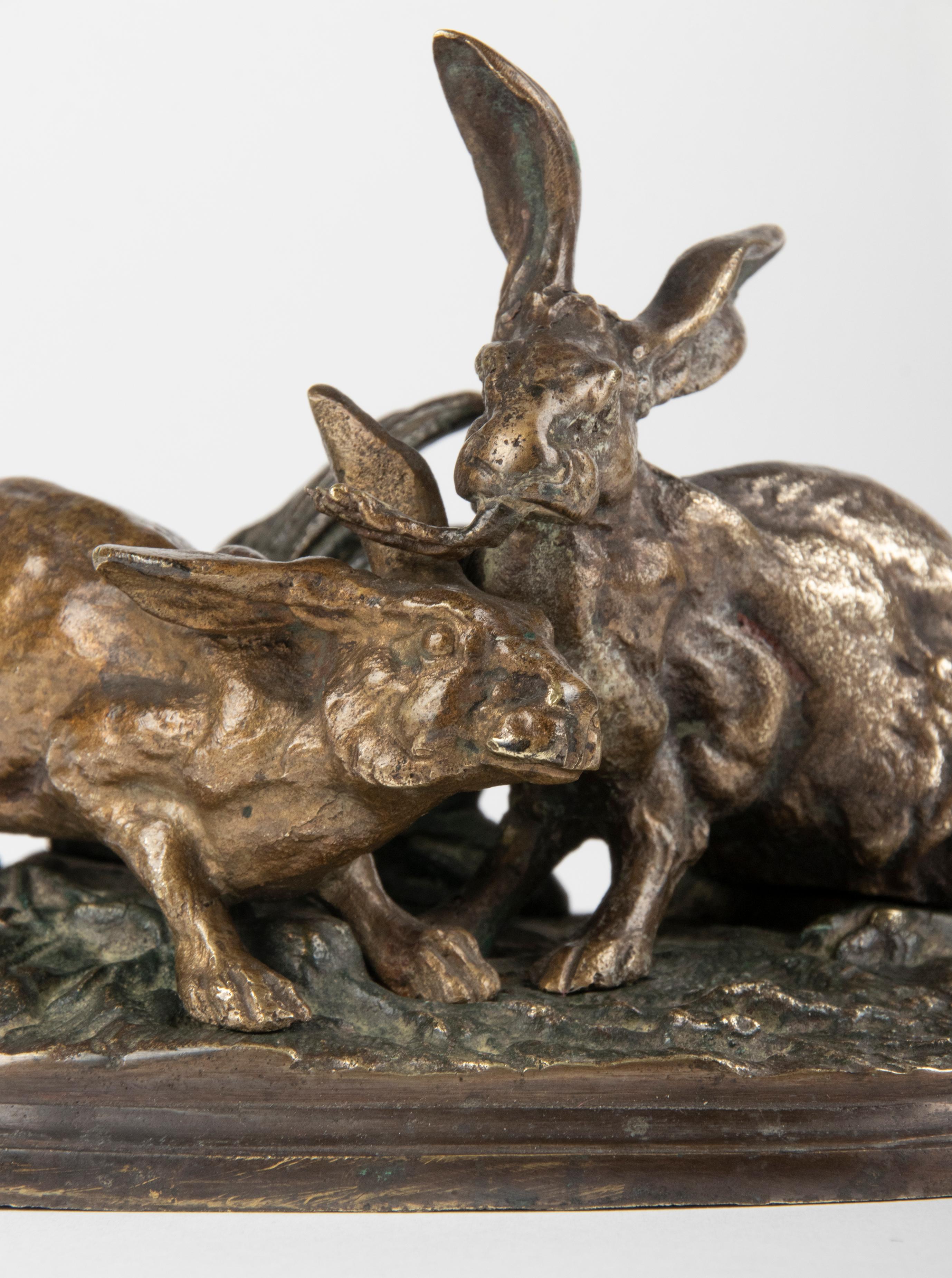 Belle Époque 19th Century Bronze Sculture Hares by Pierre-Jules Mène For Sale