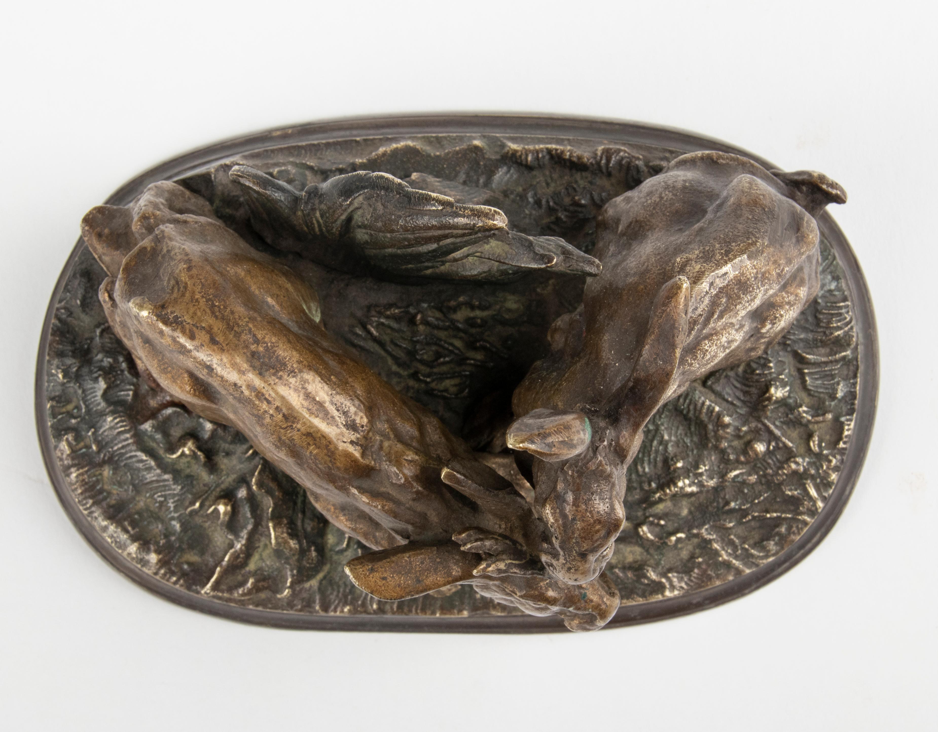 French 19th Century Bronze Sculture Hares by Pierre-Jules Mène For Sale
