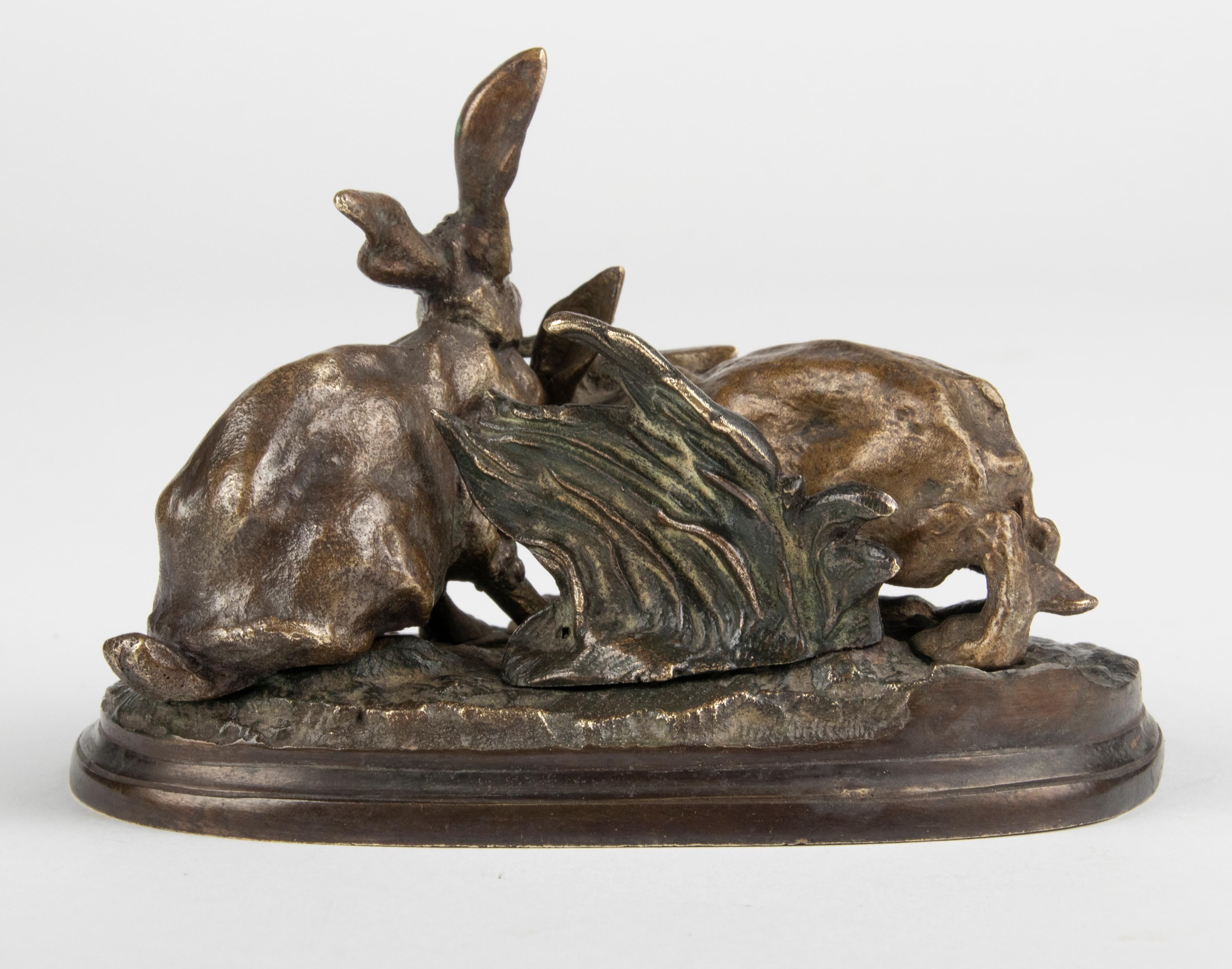 Cast 19th Century Bronze Sculture Hares by Pierre-Jules Mène For Sale