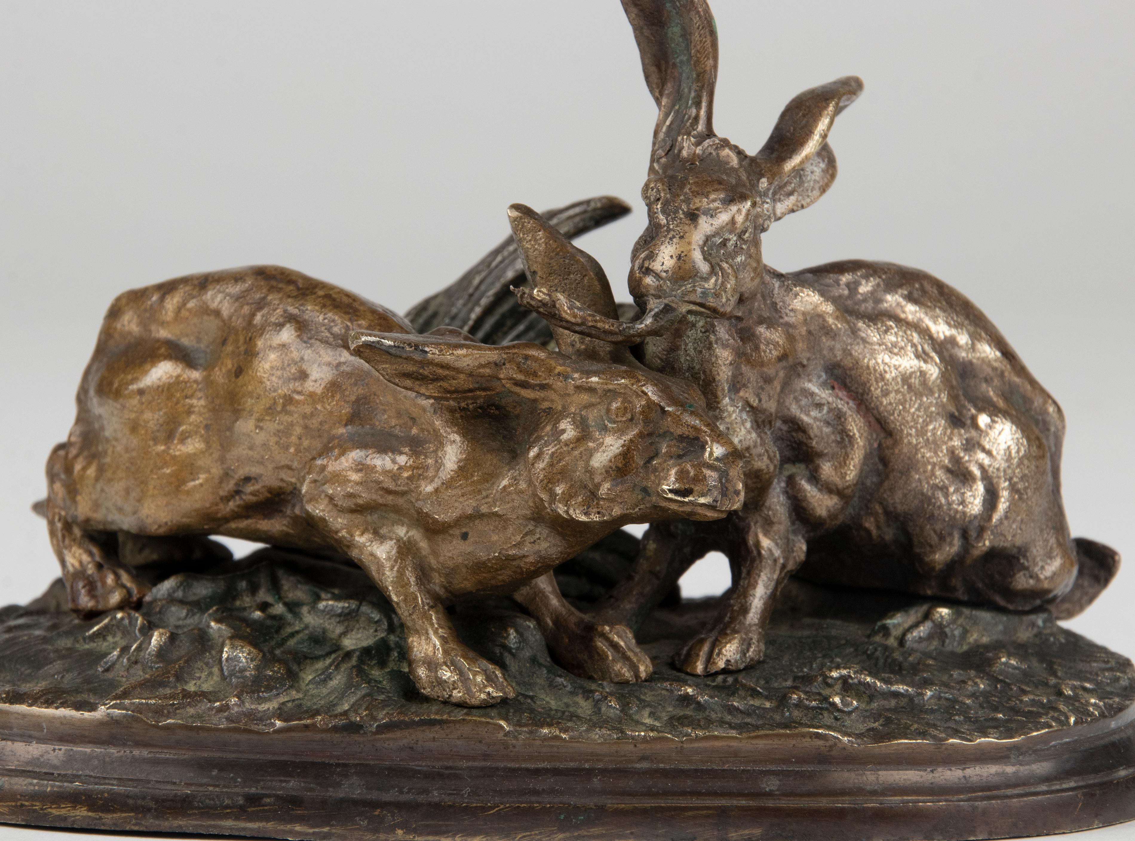 Mid-19th Century 19th Century Bronze Sculture Hares by Pierre-Jules Mène For Sale