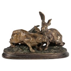 19th Century Bronze Sculture Hares by Pierre-Jules Mène