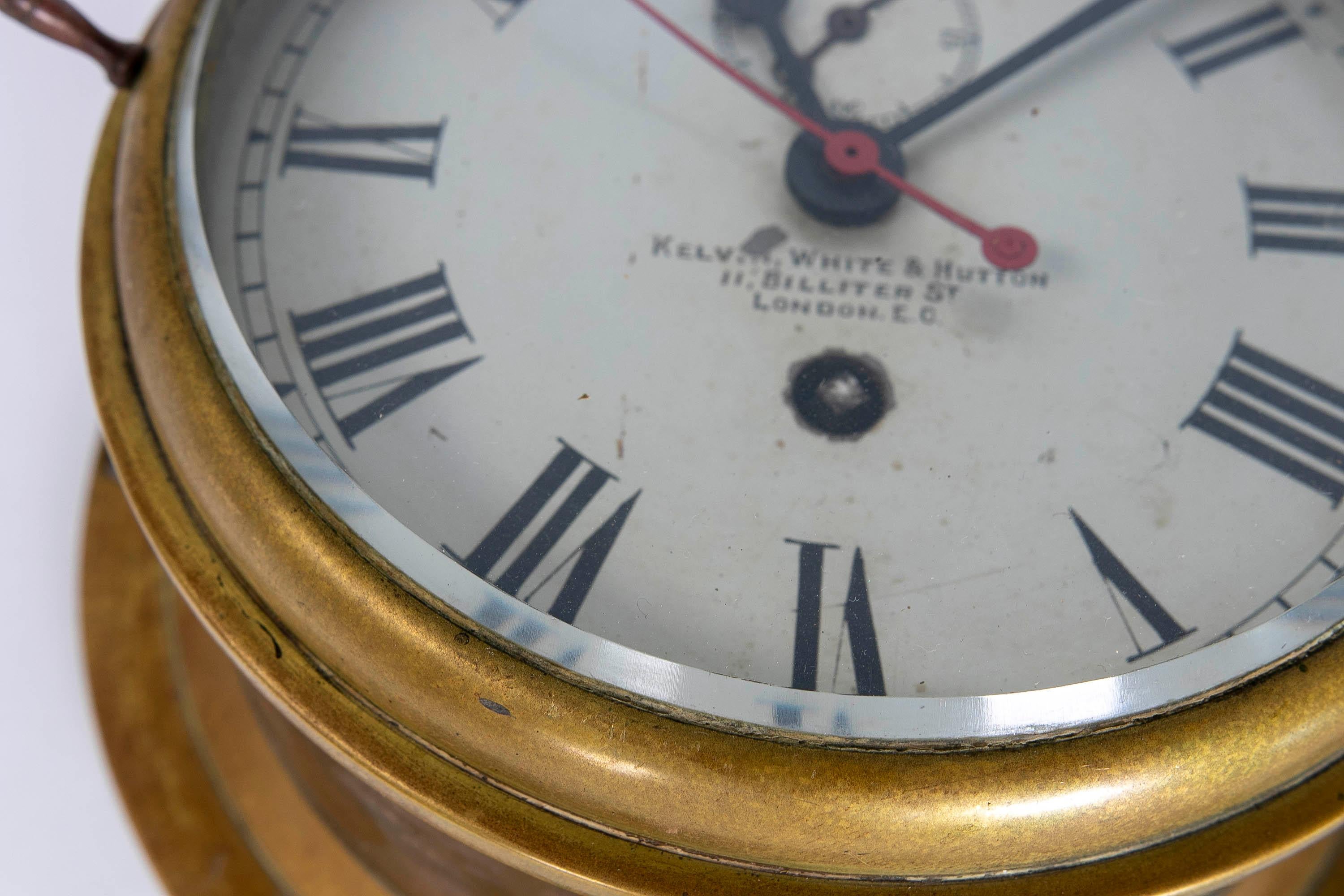 20ième siècle Horloge de bateau en bronze du 19ème siècle de Kelvin White & Hutton, Londres en vente
