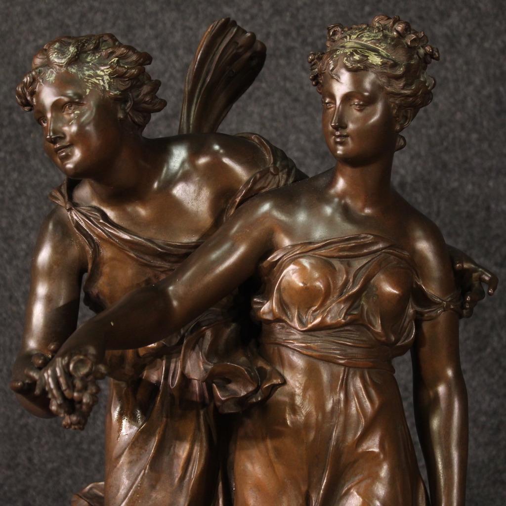 19th Century Bronze Signed Dumaige French Sculpture Cupid and Psyche, 1880 In Good Condition In Vicoforte, Piedmont