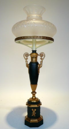 19th Century Bronze Sinumbra Oil Lamp with Cut Glass Shade