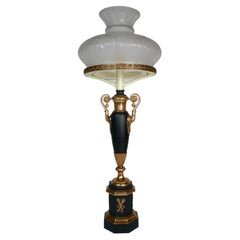 Sinumbra-Öllampe aus Bronze des 19. Jahrhunderts mit geschliffenem Glasschirm