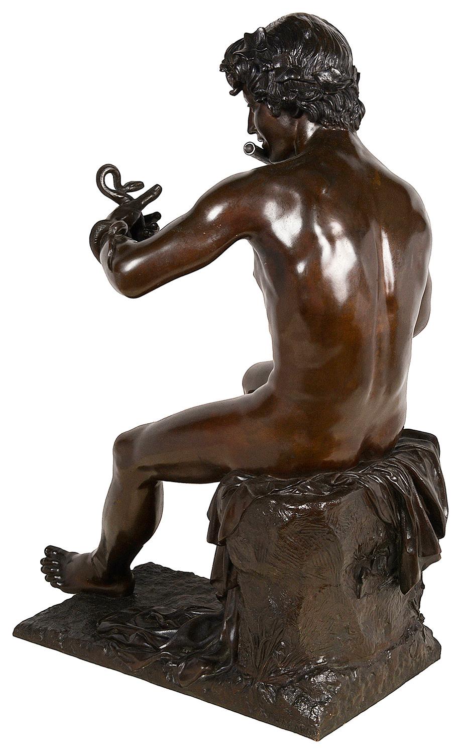 Patinated 19th Century Bronze Snake Charmer, by A. Thabard