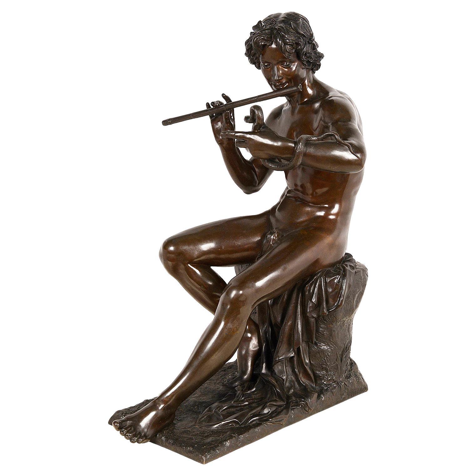 19th Century Bronze Snake Charmer, by A. Thabard