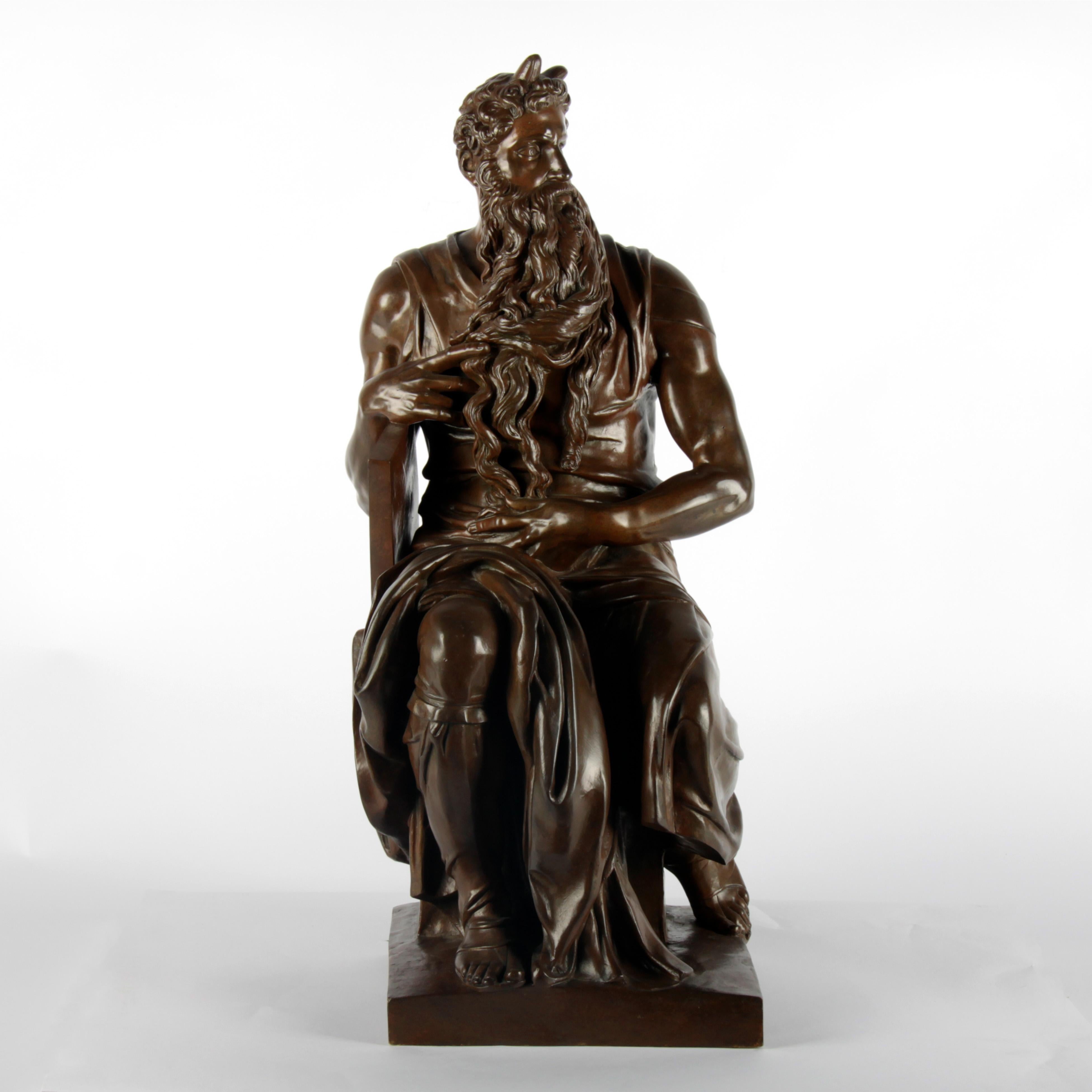 Sculpture en bronze du XIXe siècle représentant des mozes (Michel-Ange).