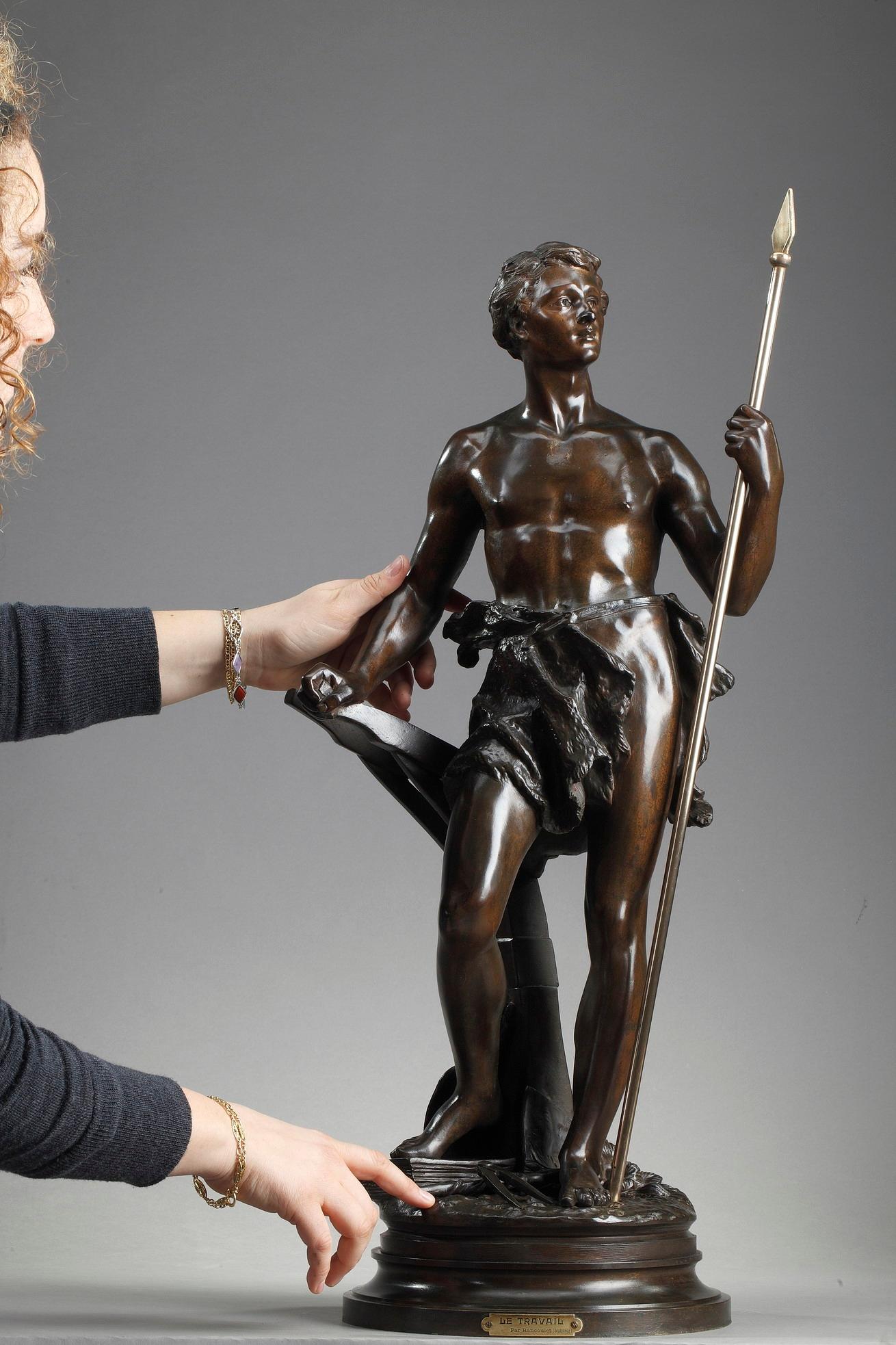 XIXe siècle Statue en bronze du 19e siècle : Le Travail, par Ernest Rancoulet en vente