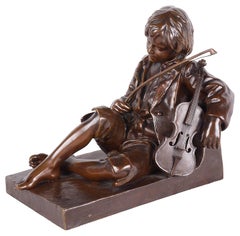 19th Century Bronze Statue of a Boy Violinist, Leon Tharel