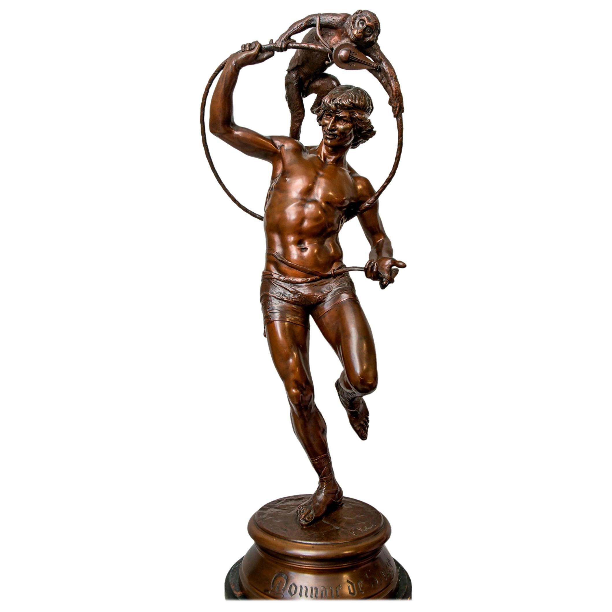 19th Century Bronze Statue of a Circus Act by F. Rolard