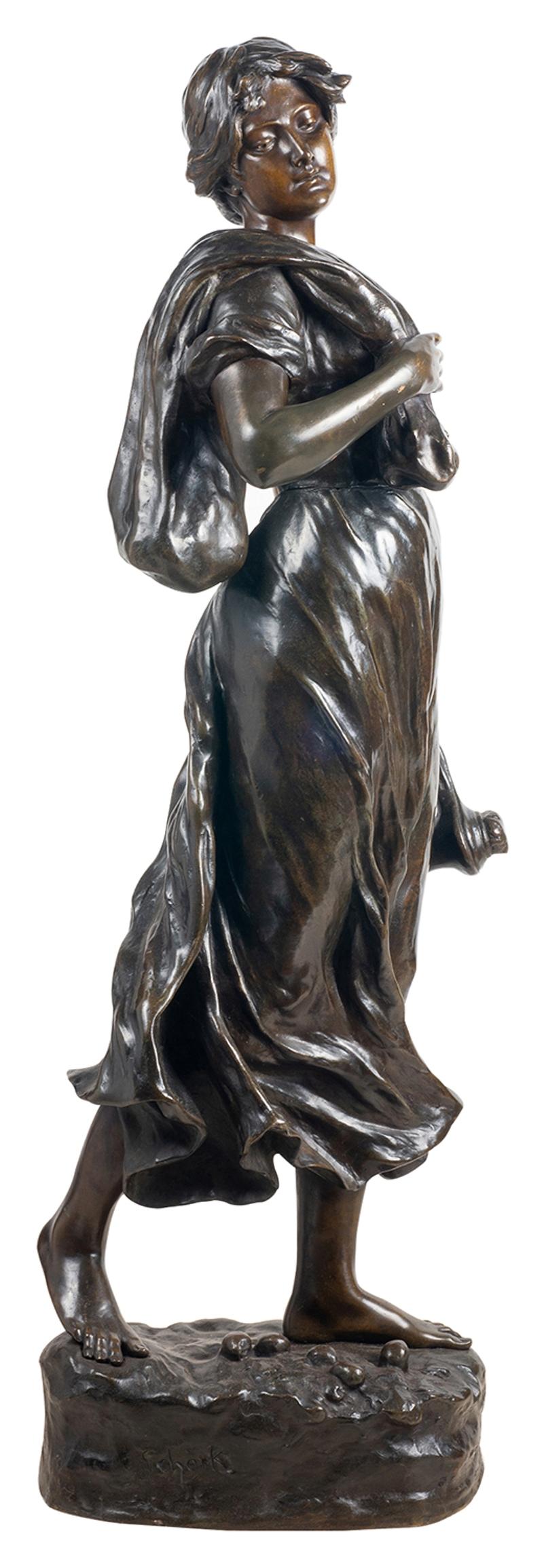 Bronzestatue einer weiblichen Wasserträgerin aus dem 19. Jahrhundert, von Hans Schork im Angebot 7