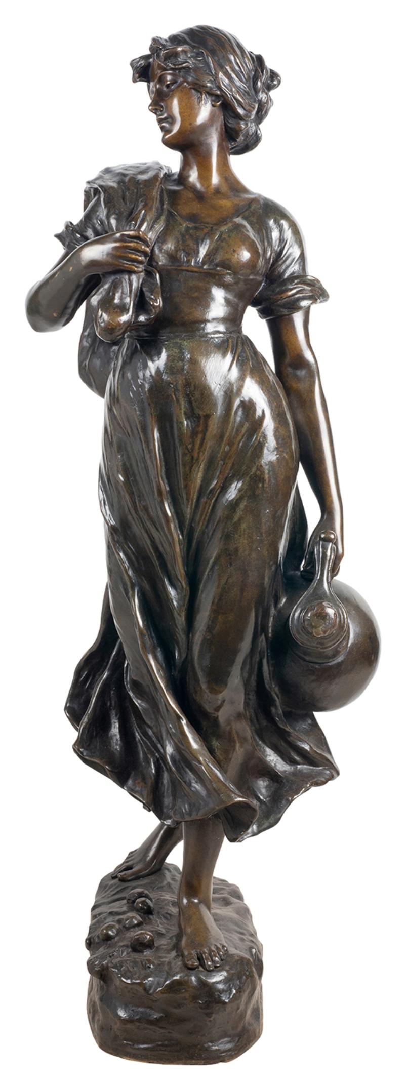 Romantic 19th Century Bronze Statue of a Female Water Carrier, by Hans Schork For Sale
