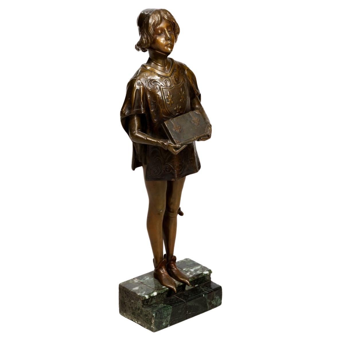 19th Century Bronze Statue of a Medieval Page For Sale