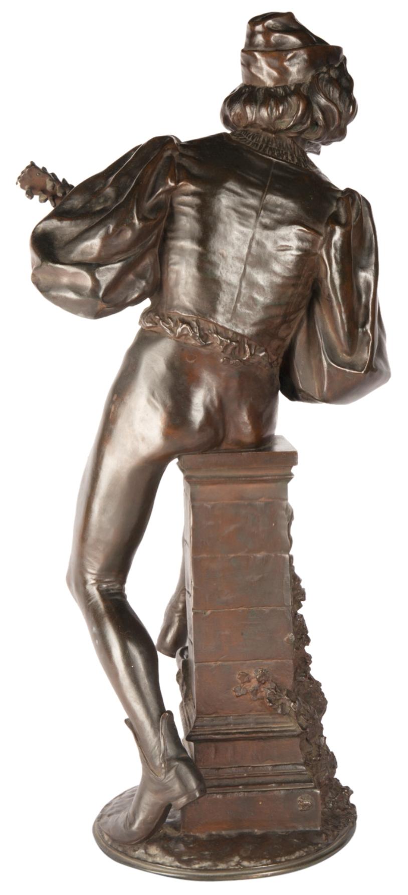 Moulage Statue d'un minstrel en bronze du 19ème siècle, signée Paul Fournier en vente