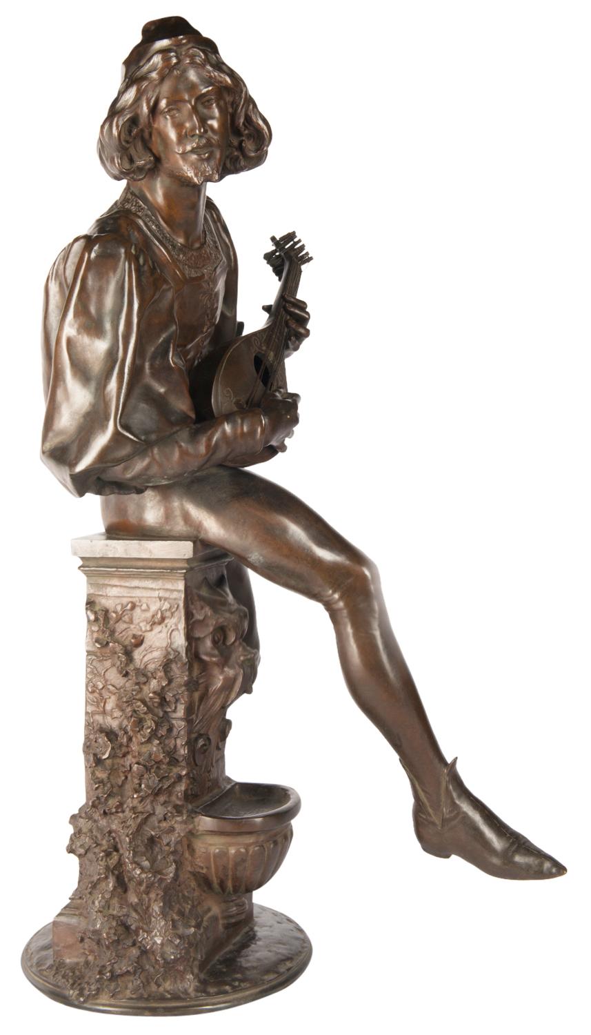 Statue d'un minstrel en bronze du 19ème siècle, signée Paul Fournier Bon état - En vente à Brighton, Sussex