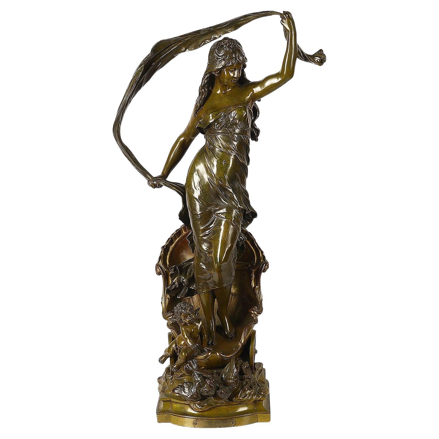 19th Century Bronze Statue of Aurora on Her Chariot. Aug. Moreau For Sale