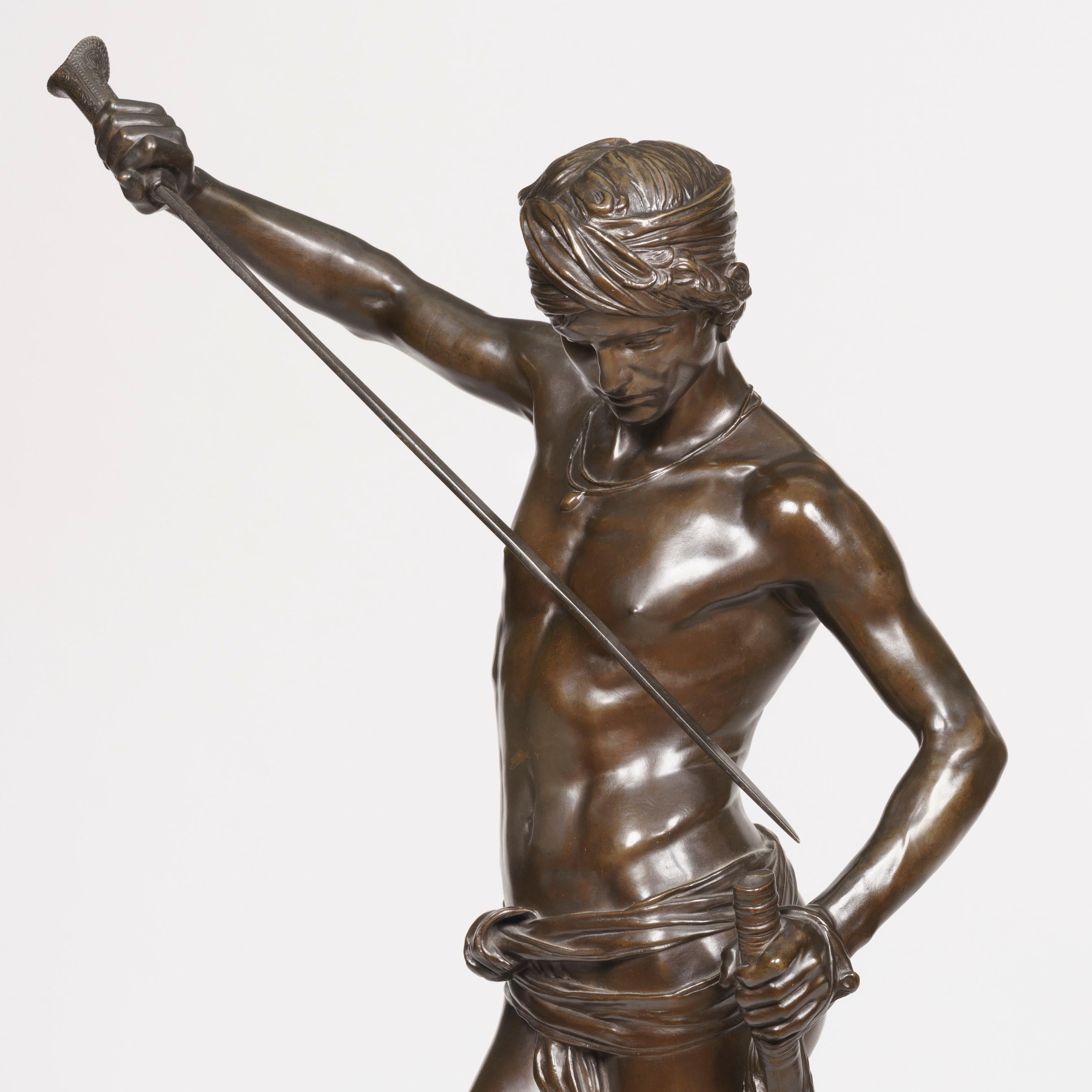Cast 19th Century Bronze Statue of David by J.A. Mercié & Barbedienne
