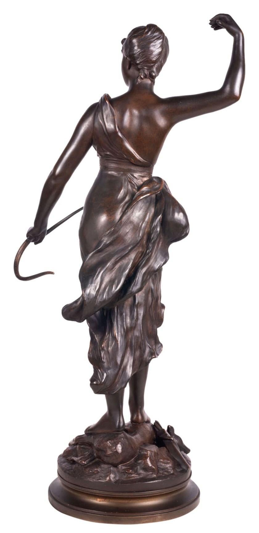 Classical Greek 19th Century Bronze Statue of Diana the Huntress
