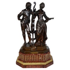 Vintage 19th Century bronze statue of musicians by Ernest Rancoulet.