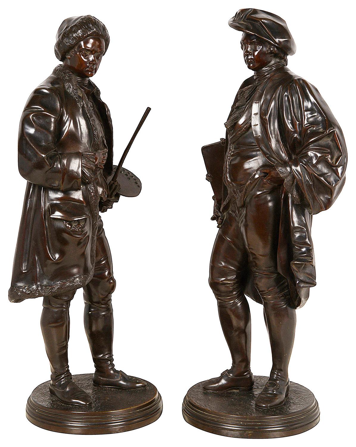 19th Century Bronze Statues of Hogarth and Reynolds For Sale 2