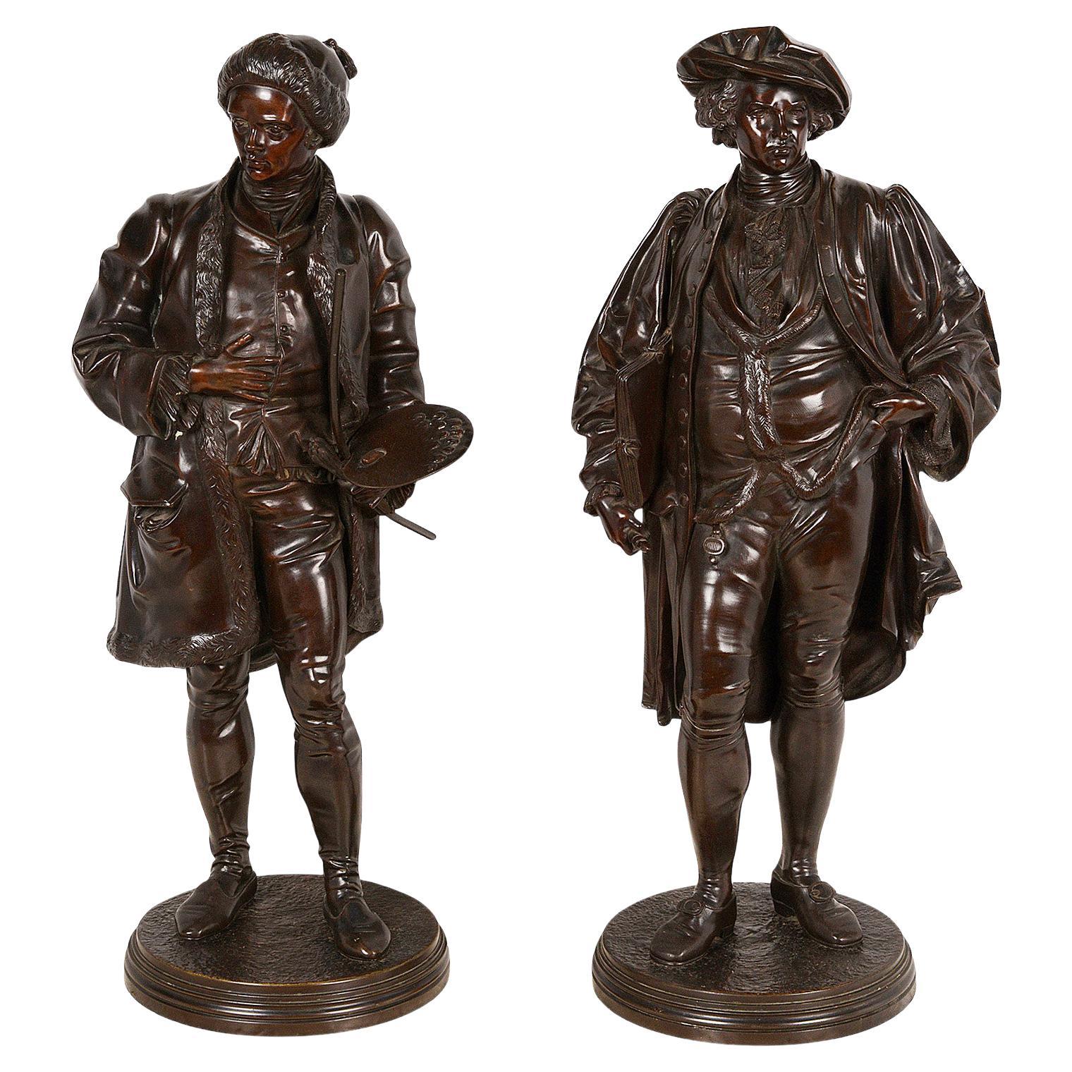19th Century Bronze Statues of Hogarth and Reynolds For Sale