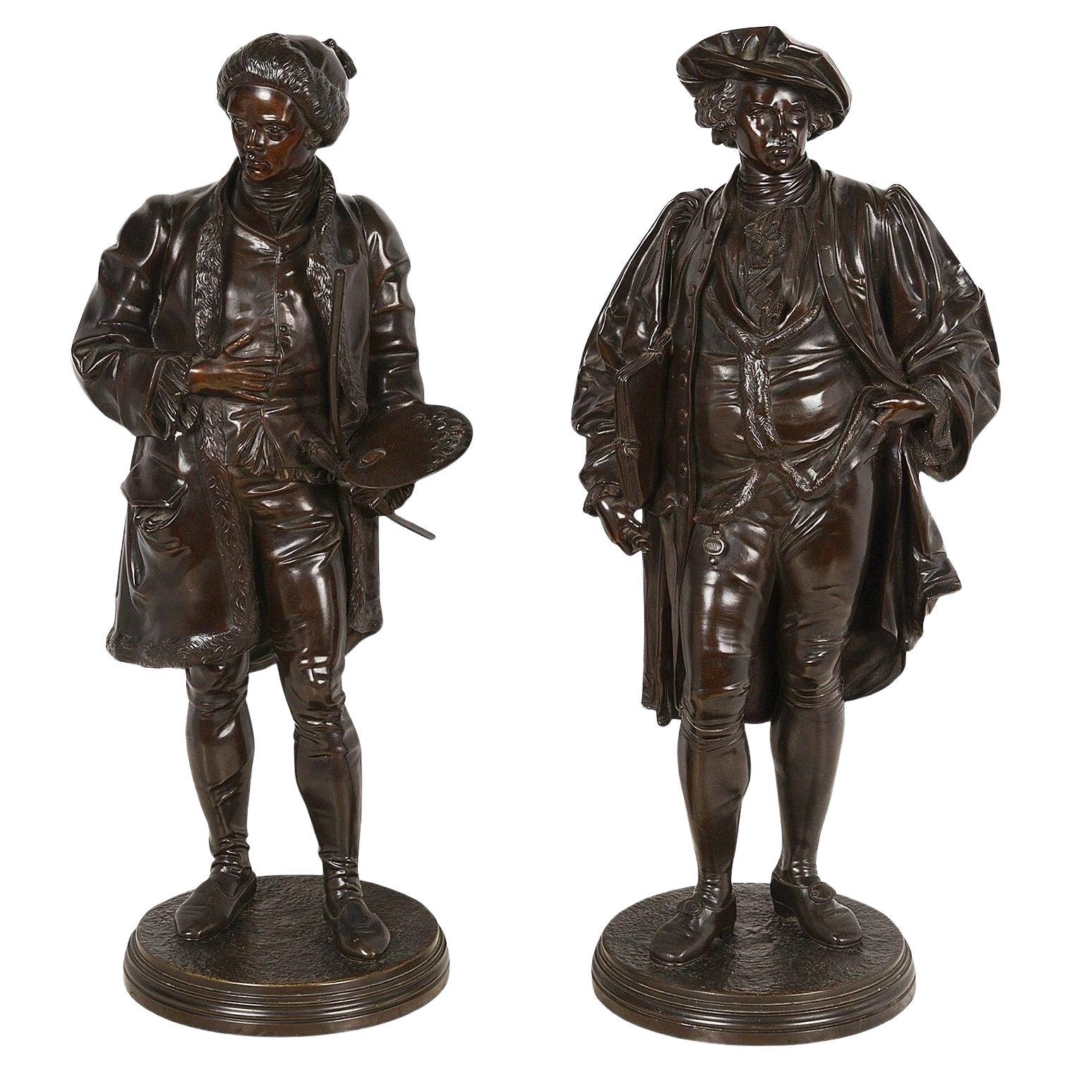 19th Century Bronze Statues of Hogarth and Reynolds For Sale