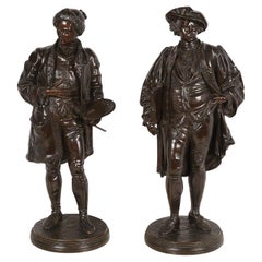 Antique 19th Century Bronze Statues of Hogarth and Reynolds