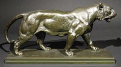 Strichtiger Tiger aus Bronze des 19. Jahrhunderts „Tigre qui Marche“ nach Antoine Louis Barye