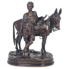 Antique 19th century bronze study by A E Dubucand "man with his mule" circa 1870 French.