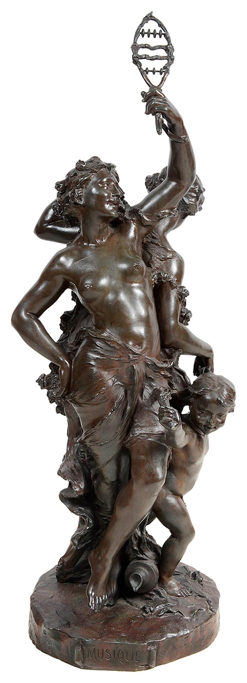19th Century Bronze Study, Music and Dance by J.B.Germain In Good Condition For Sale In Brighton, Sussex