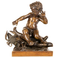19th Century Bronze Study of a Child Seated on a Shell, Signed Pigale