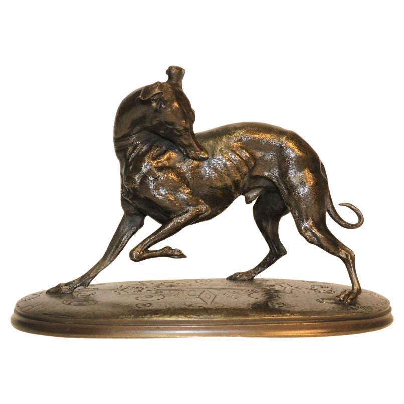  Étude en bronze du XIXe siècle d'un chien gris, par Joseph Chemin, vers 1860