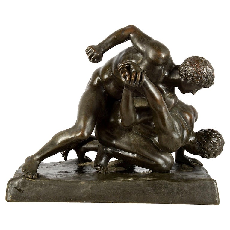 Original 19th Century Bronze Sculpture of Two Wrestlers 