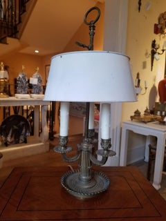 19th Century Bronze Three-Arm Bouillotte Lamp with White Tole Shade