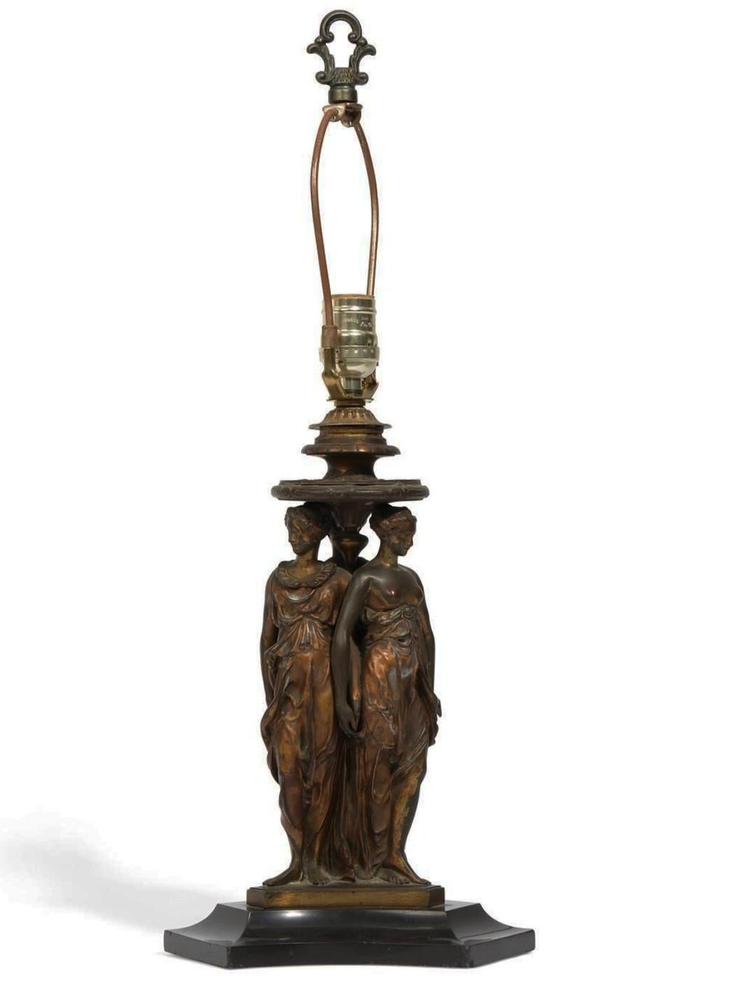 19th Century Bronze Three Goddesses Lamp For Sale 1