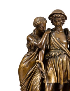 19th Century Bronze Three Piece Garniture Clock Set by Ferdinand Barbedienne