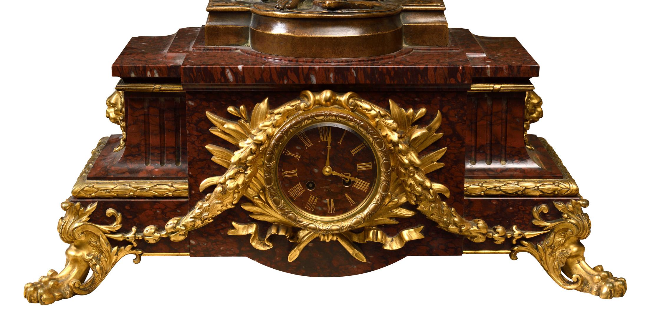 French 19th Century Bronze Three Piece Garniture Clock Set by Barbedienne For Sale