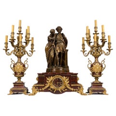19th Century Bronze Three Piece Garniture Clock Set by Barbedienne