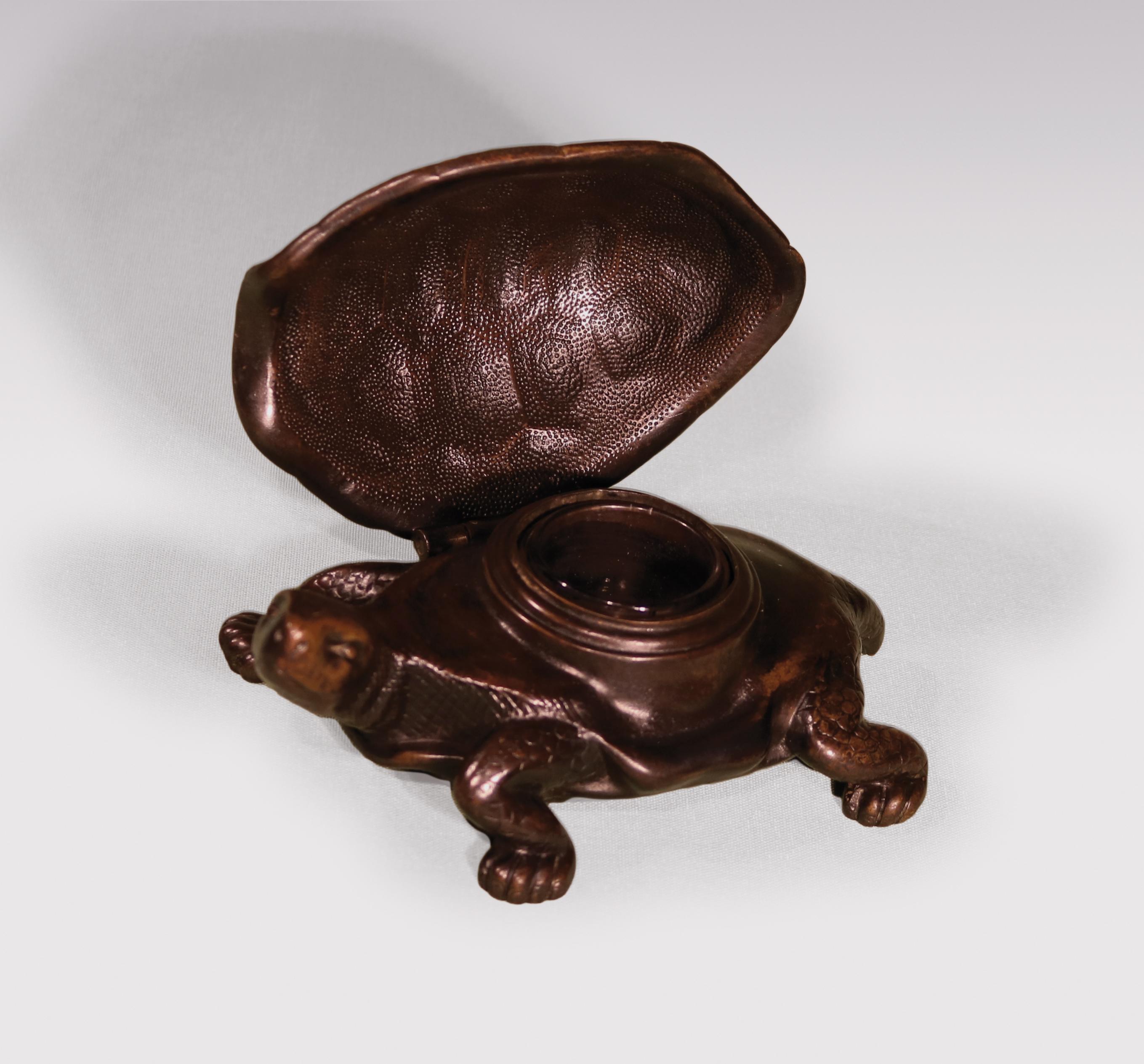 English 19th Century Bronze Tortoise Inkwell