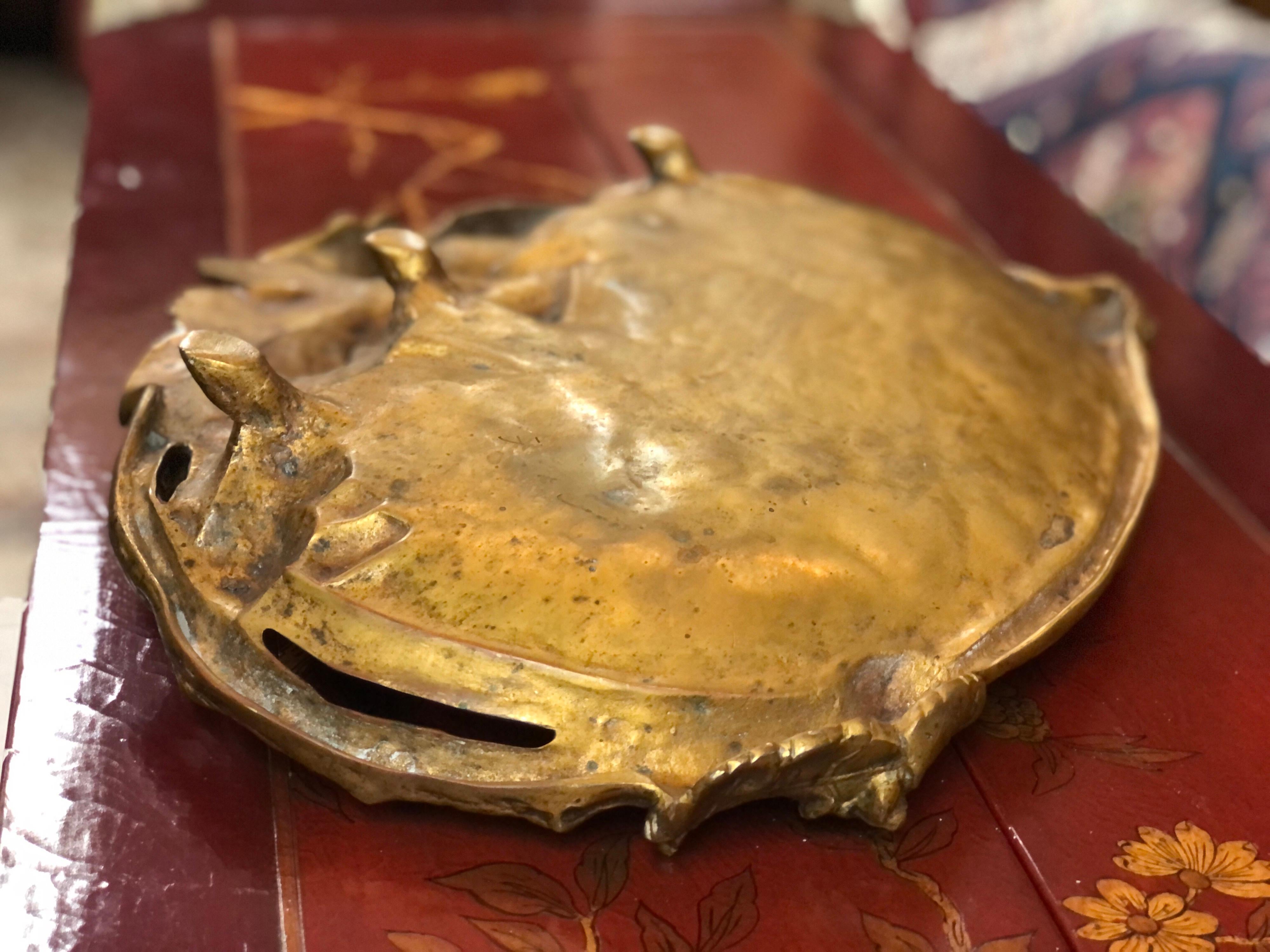 Art Nouveau 19th Century Bronze Tray with Floral Ornaments Signed by Albert Marionnet For Sale